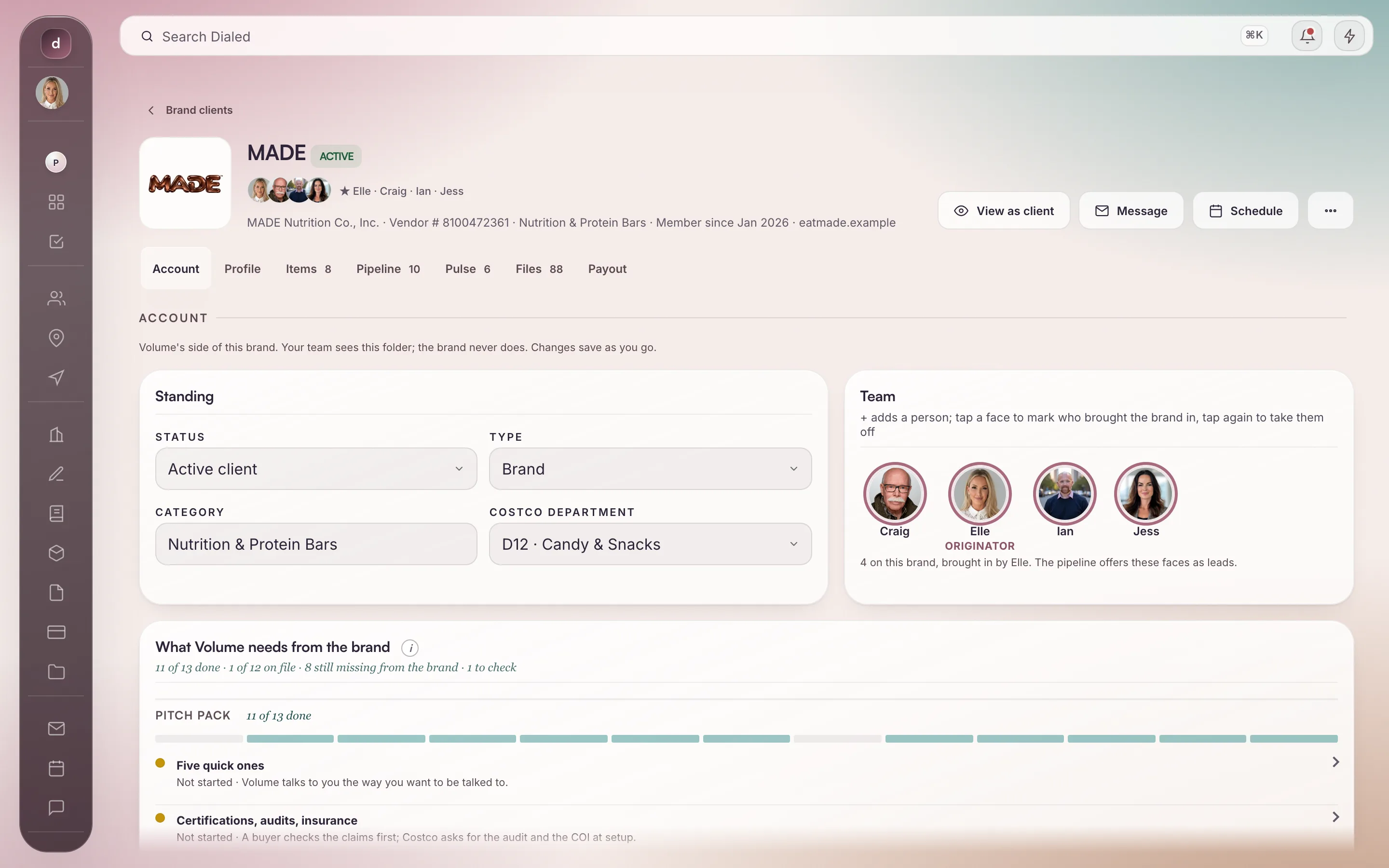 The sales side: the MADE brand page